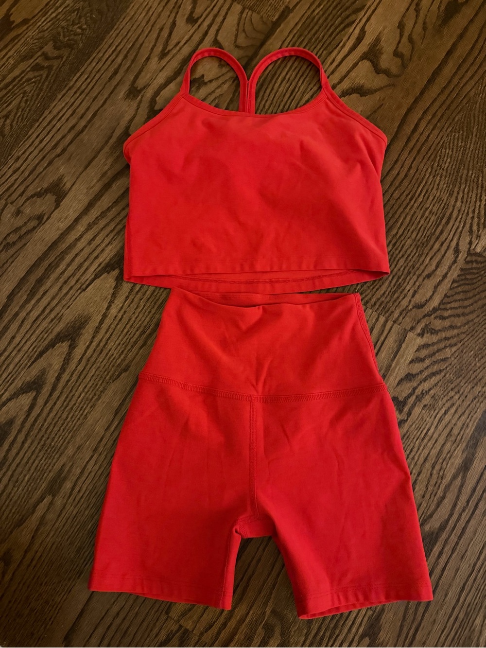 Beyond Yoga Red Cropped Tank and High-Waist Bike Shorts Set - Women
